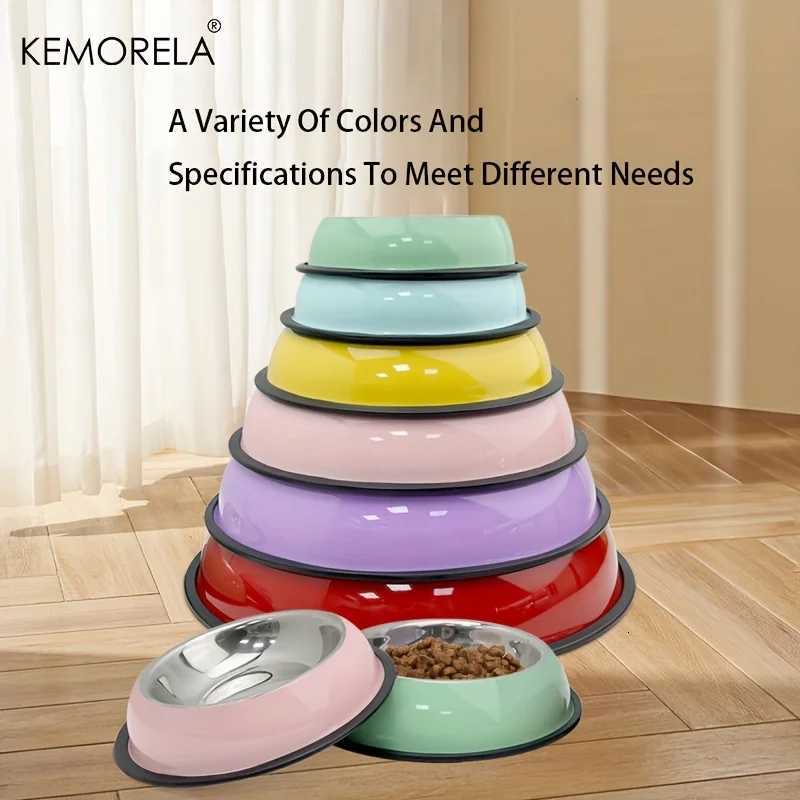 KEMORELA 16/18/22CM Durable Colorful Stainless Steel Pet Bowl for Dogs and Cats - Non-Slip Base Pet Feeding And Drinking Bowl Y250806