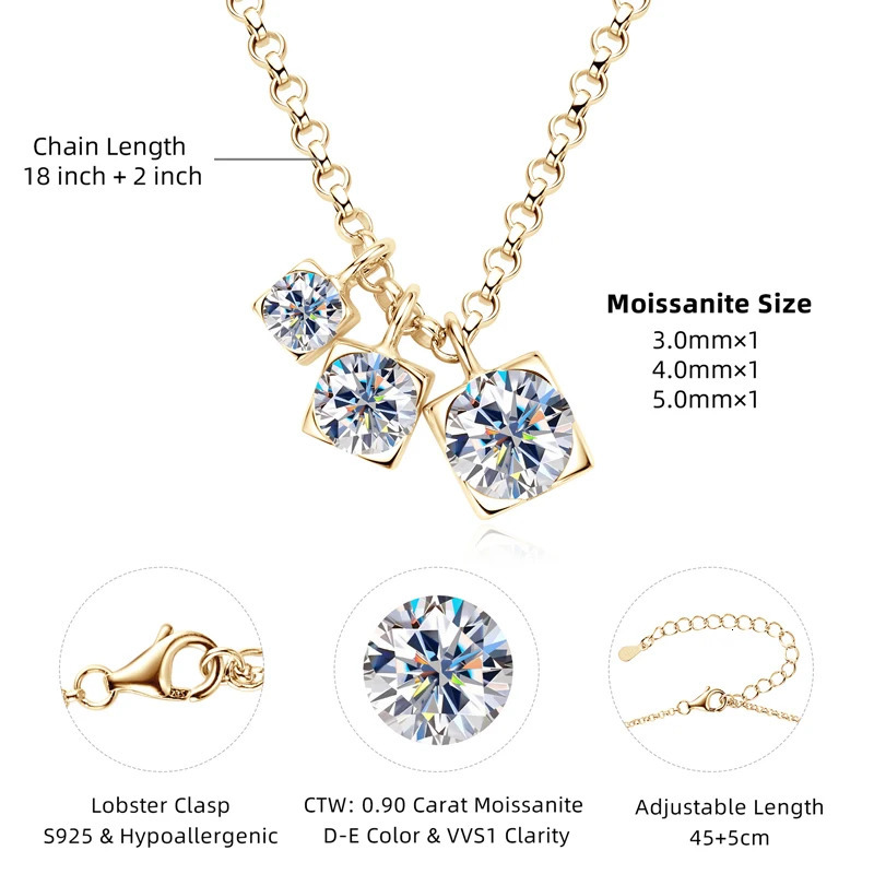 0XTAO D Color Three Stone Pendant Necklace Glittering Diamond for Women Real 925 Silver Chain Necklaces Jewelry Gift 250712