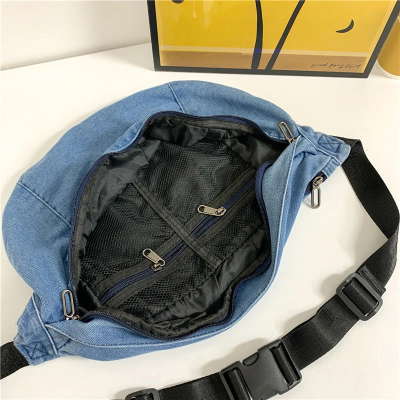 High quality Denim Waist Bag College Style Crossbody Chest Pack Casual Street Fanny Pack Unisex Shoulder Bag Teenager Chest Bags 250805