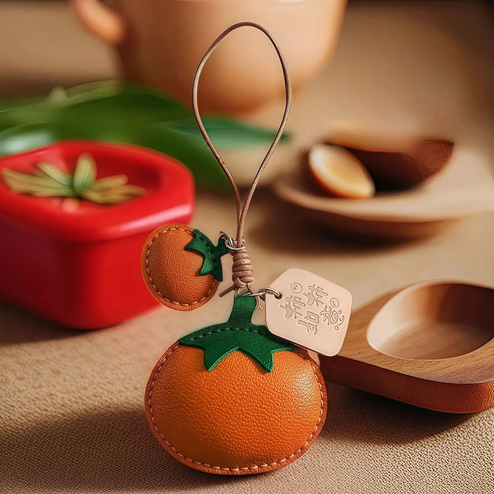 Microfiber handmade persimmon pendant keychain car bag charm microfiber leather good thing happened gift pendant 250807