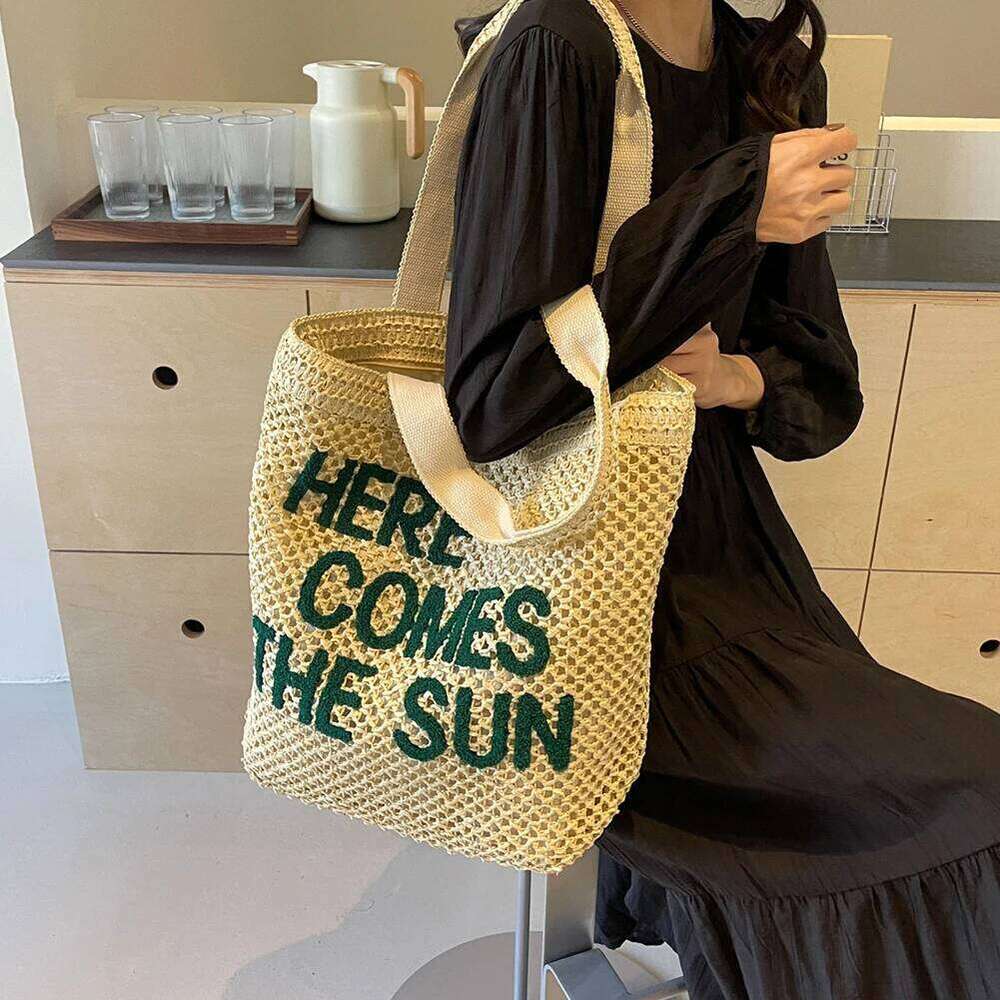 Straw Shoulder For Women's Raffia Hollow Out Woven Bag Large Capacity Rattan Crochet Tote Bags Summer Beach Underarm Handbag