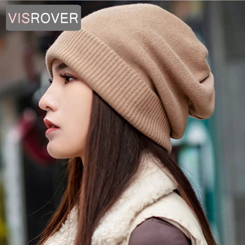 VISROVER 6 colors solid real cashmere beanies winter hat for woman acrylic hat woman Autumn Warm skullies for man Wholesales 250805