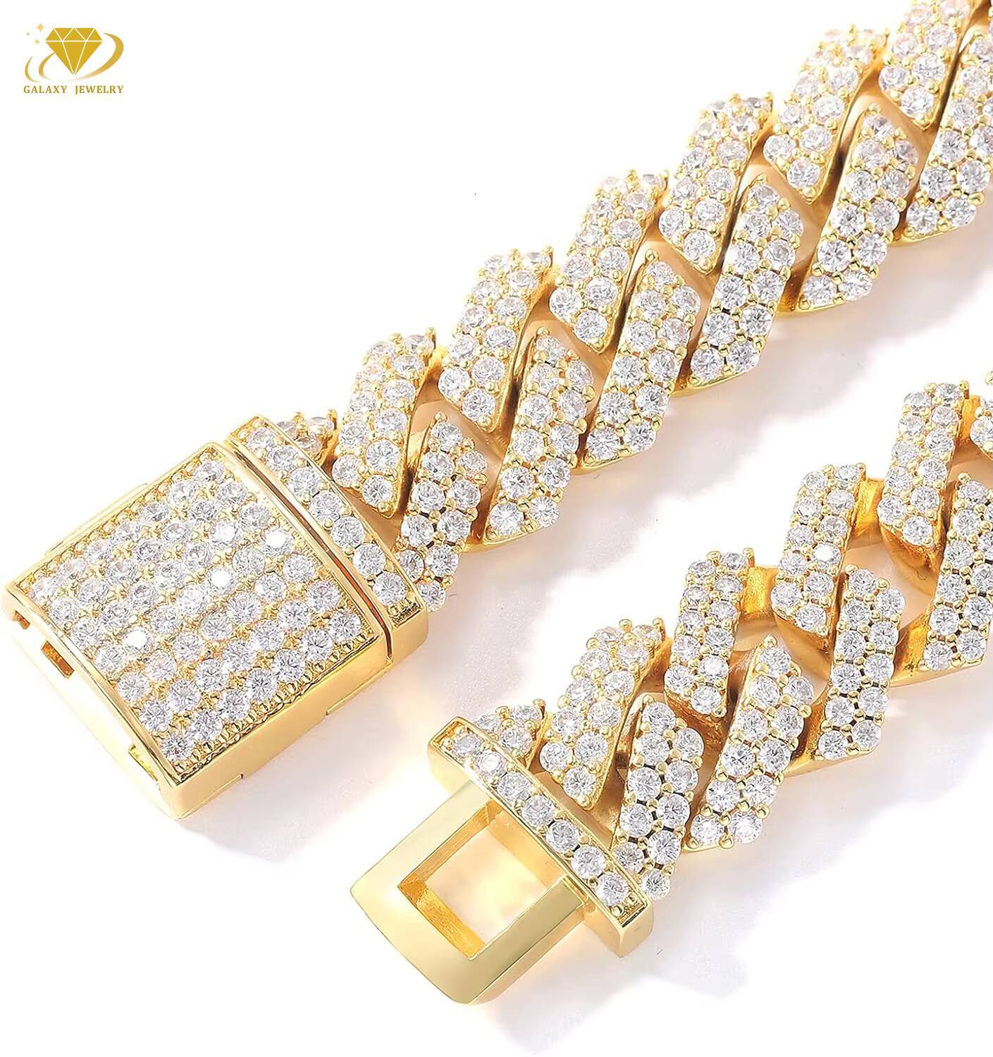 Cuban Chain Bracelet Iced Out 2 Rows Moissanite Diamond Hip Hop 925 Sterling Silver 15mm 18mm 20mm Cuban Link Chain Necklace