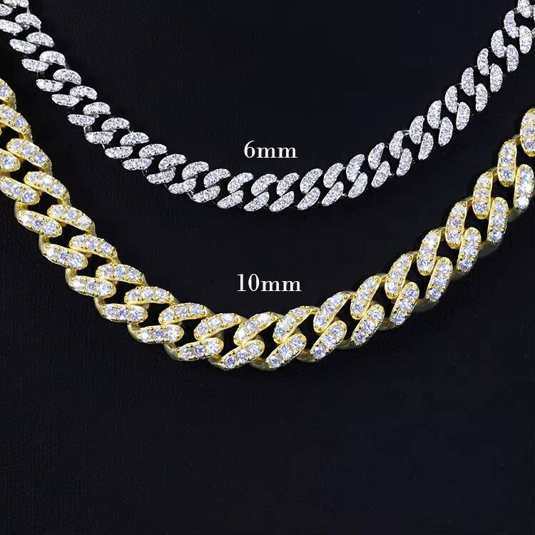 Fashion Single Row 6mm 10mm GRA Moissanite Solid Sier Hip Hop Necklace Rapper Cuban Link Chain