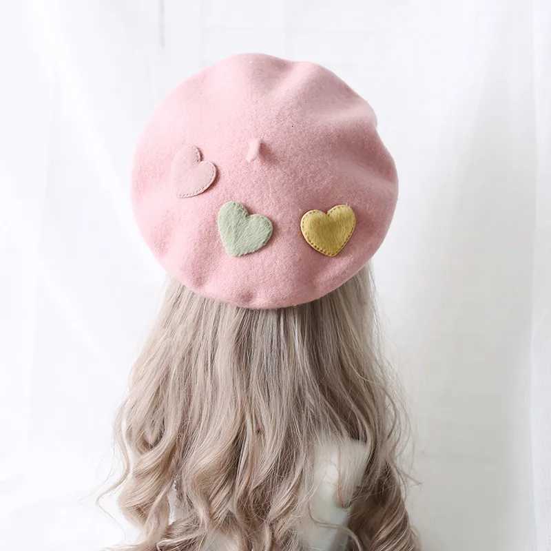 Cute Girls Kaii Little Beret Sweet Lolita Purple Ear Beanies Hat Handmade Wool Felt Women Beret Wholesale XJ250807