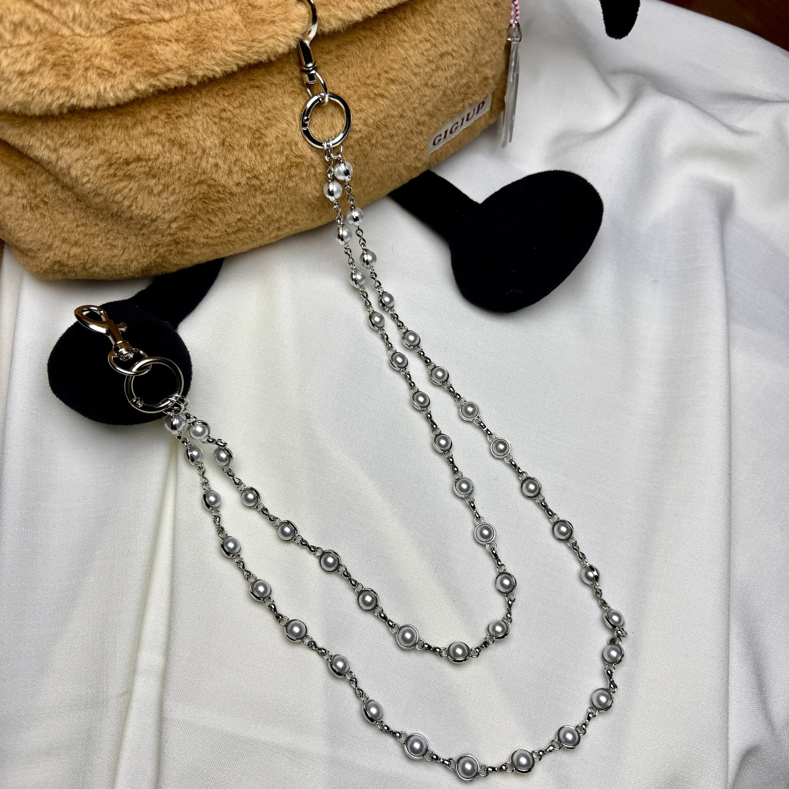 Double sided pearl pants chain punk style detachable double-layer pants chain fashionable couple waist accessories 250805