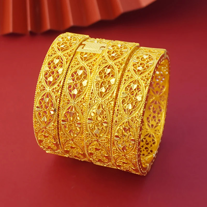 Dubai Gold Color Bangles For Women Gold Plated Indian African Hard Bracelets Charm Wedding Ethiopian Arabic Hand Jewelry 250805