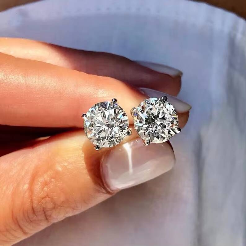 Luxury Moissanite Earrings Women 925 Silver 4mm 5mm 6.5mm Round Diamond VVS Stud Earrings