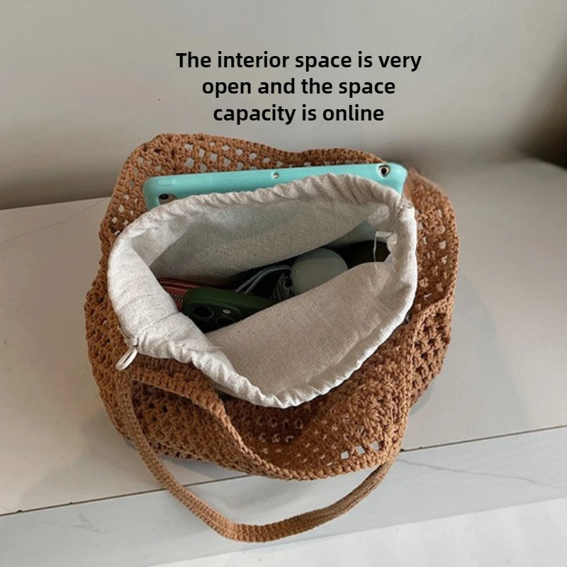 2025 Latest Summer Beach Straw Woven Tote Bag For Women 2IN1 Hollowout Lightweight Large Capacity Shopper Shoulder Female 250801