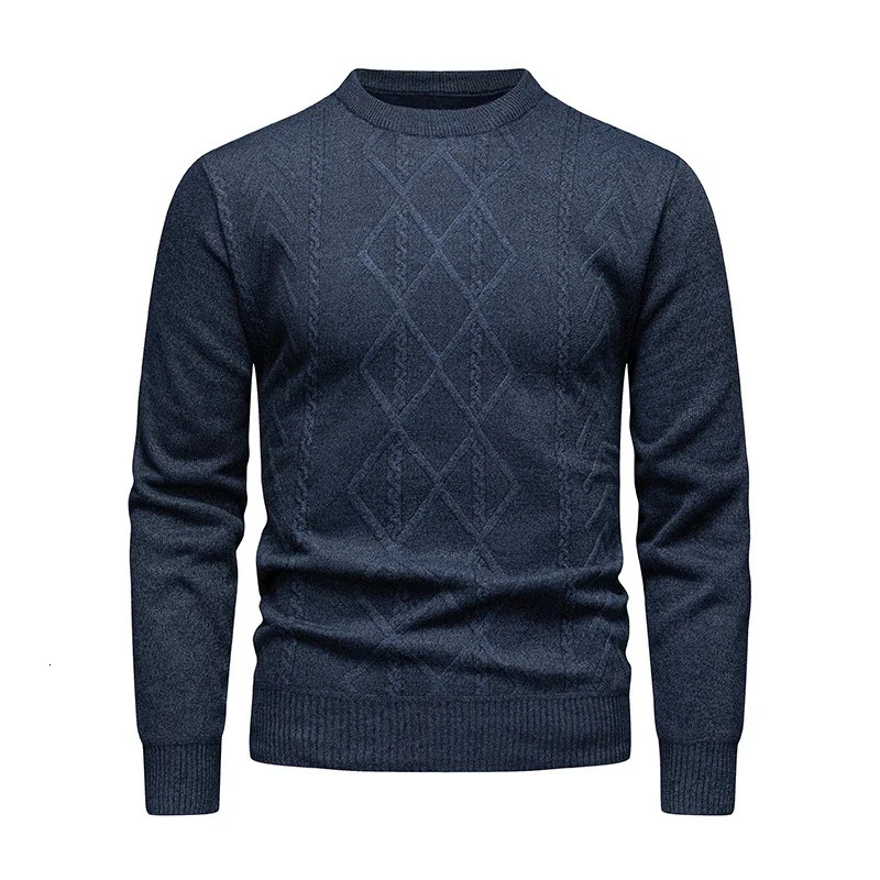 Mens Casual Sweater Round Neck Long Sleeve Knitted Diamond Pattern Fashion Versatile Top 250807