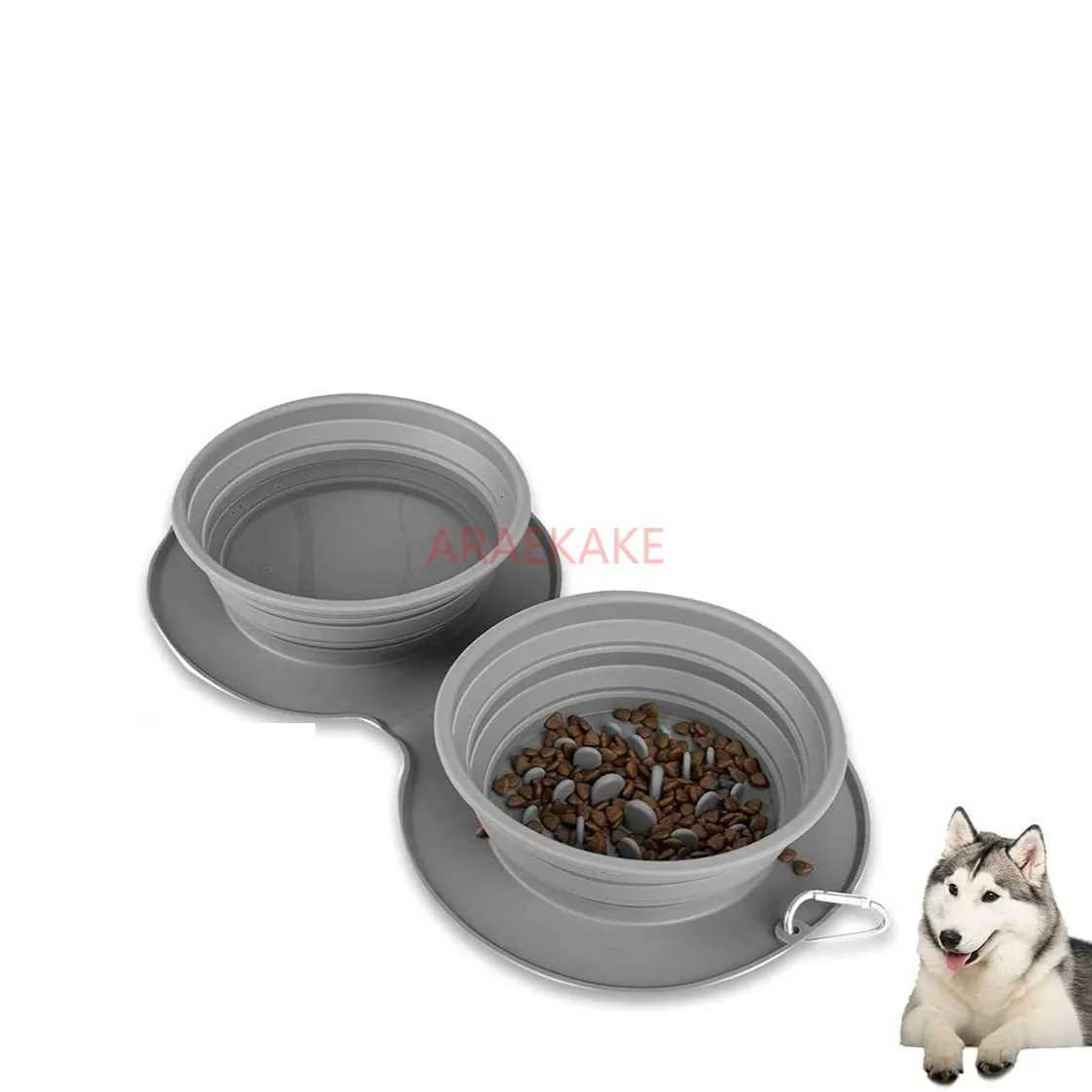 1pcs Dog Portable Bowl Outdoor Pet Food Bowls Foldable Not slip Anti Slowly Feed Silicone Cat Travel Bowl Pet Supplies Y250806