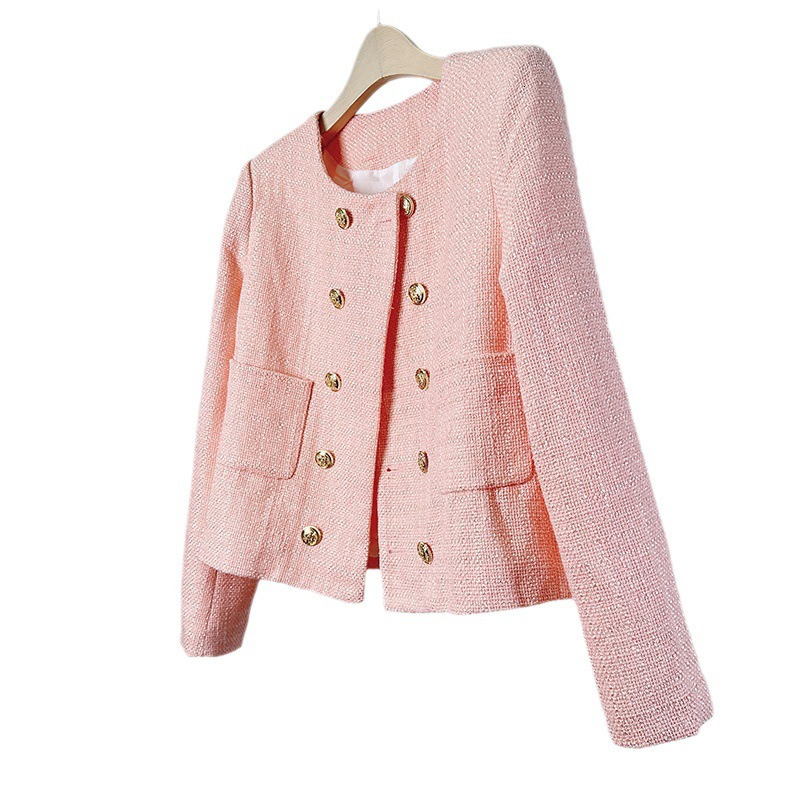 Spring and Autumn New Tweed Wool Knitted High J-Sense Short Top Stylish Double-Breasted Elegance Style Jacket for Women