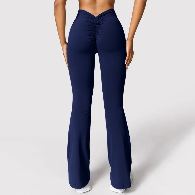 2025 Fashion Micro Horn Leggings Women V-back Waist Sports Pants High Waist Push Up Butt Gym Pants Solid Slim Casual Leggings