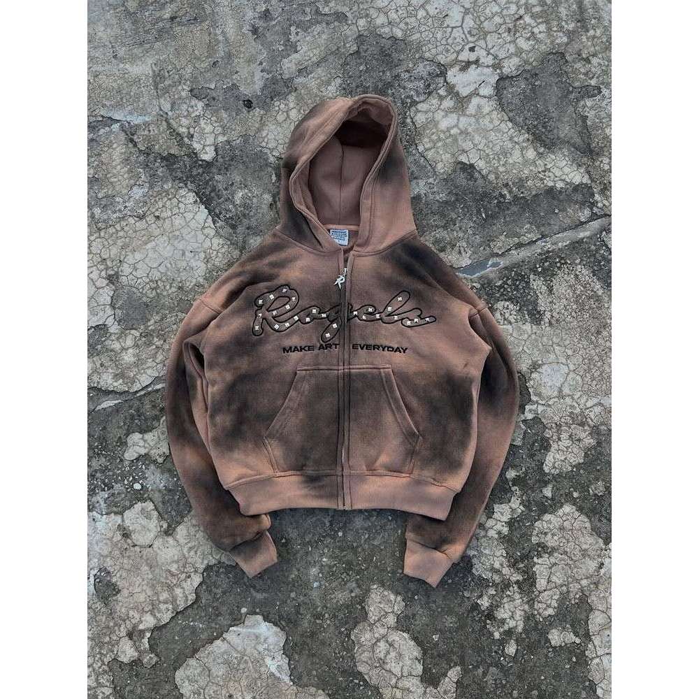 3D Digital Printing Handmade Distressed Tie-Dye Gradient High-End Cool Zipper Hoodie Jacket for Men and Women