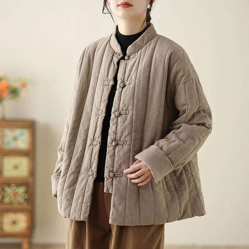 Designer Clothing 2025 THHONE Autumn Winter Jackets Parkas For Women 2024 Casual Solid Thicken Padded Jacket Korean Loose Chinese Style Coats Outerwea