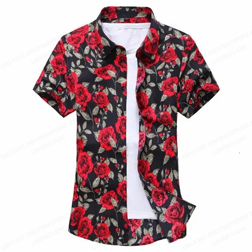 Summer Floral Hawaiian Shirts Men Fashion Short Sleeve Shirt Flower Blouse Turn Over Collar Casual Lapel Camisas Mens Clothing 250807