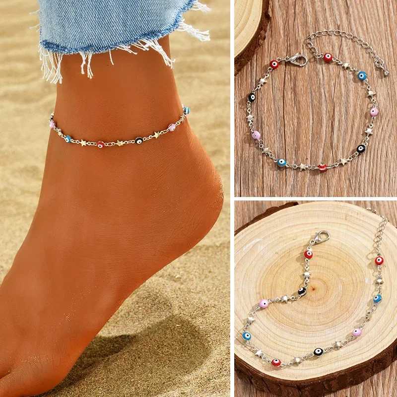 Creative Simple Turkish Evil Eye Womens Anklets Boho Charm Shell Foot Summer Beach Accessories Personality Jewelry Gift Y250805