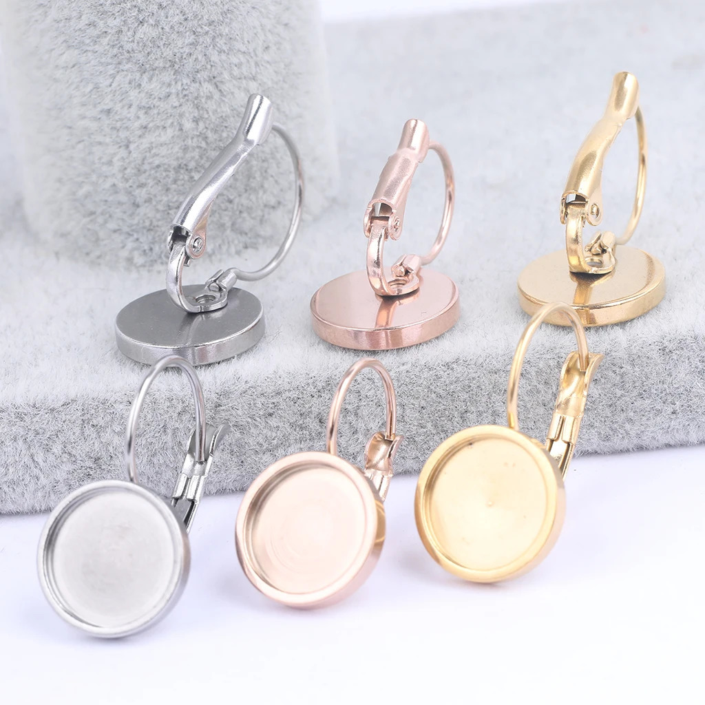 onwear 10pcs Fit 8mm 10mm 12mm cabochon earring base settings stainless steel lever back bezel blanks diy jewelry findings 250804