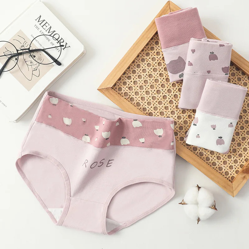 4Pcs Cotton Women Panties Breathable Underwear Fashion Print Ladies Briefs Slim Soft Underpants HighRise Sexy Lingerie 250807