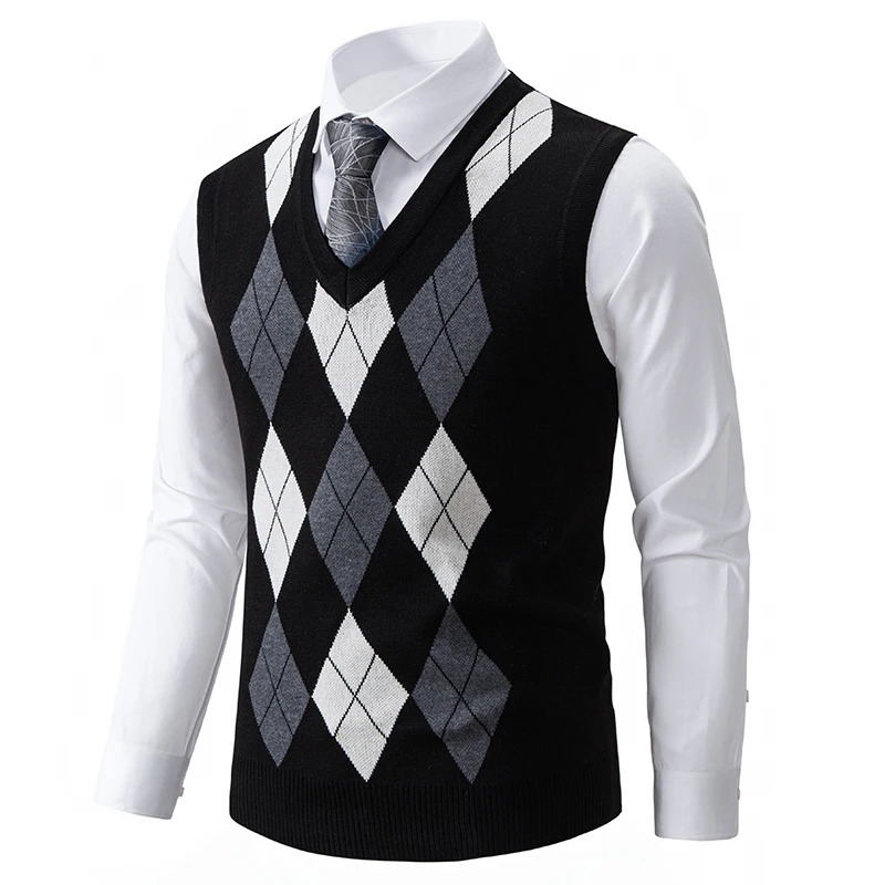 Mens Soft Sweater Vest Spring Autumn Sleeveless Knitted Pullover Husband Dad Fashion Knitted Vests Black Grey Plaid S-2XL 250804