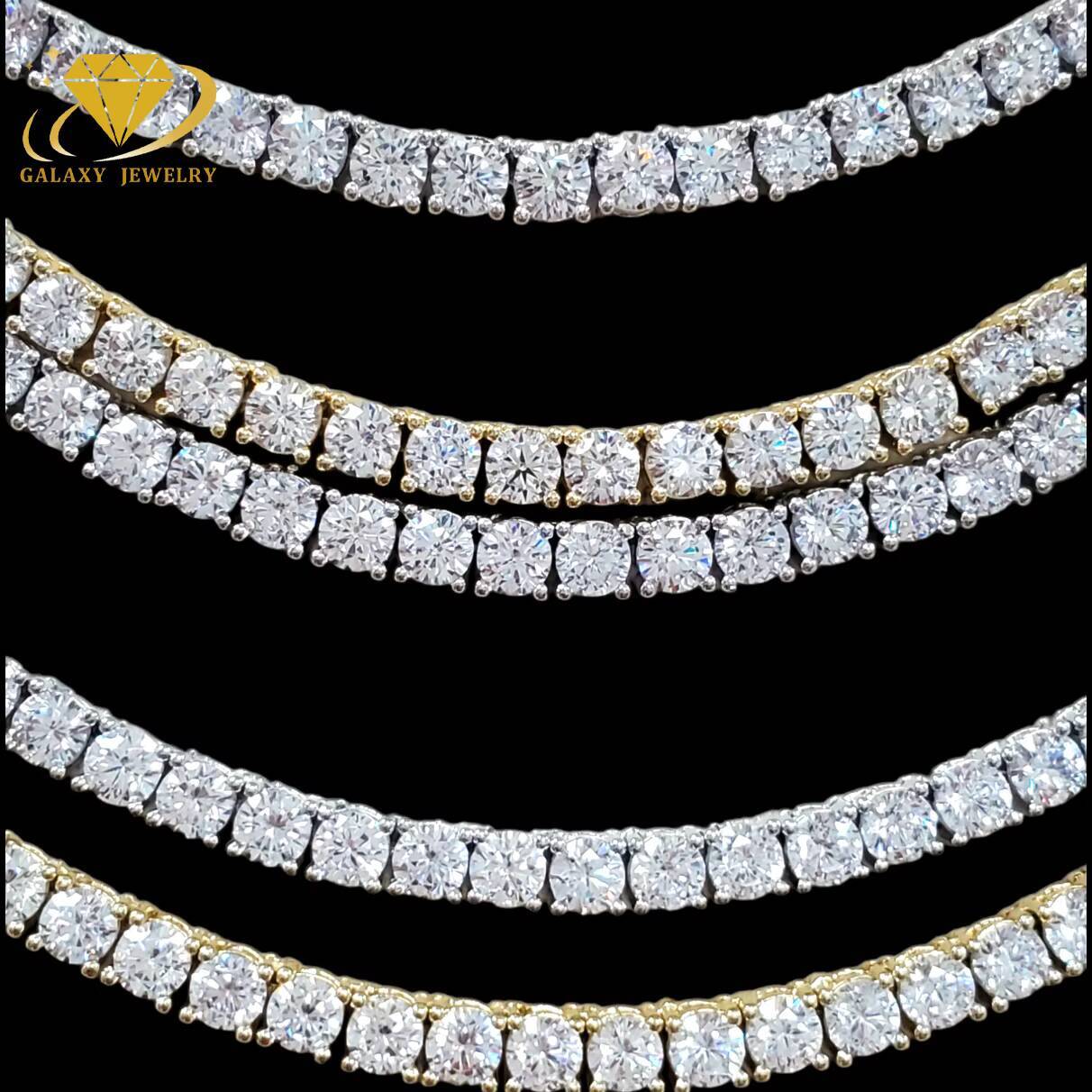 Galaxy Jewelry Wholesale Price Tennis Necklace 925 Silver Gold Plated 6.5mm Bling Moissanite Iced Out Tennis Chain