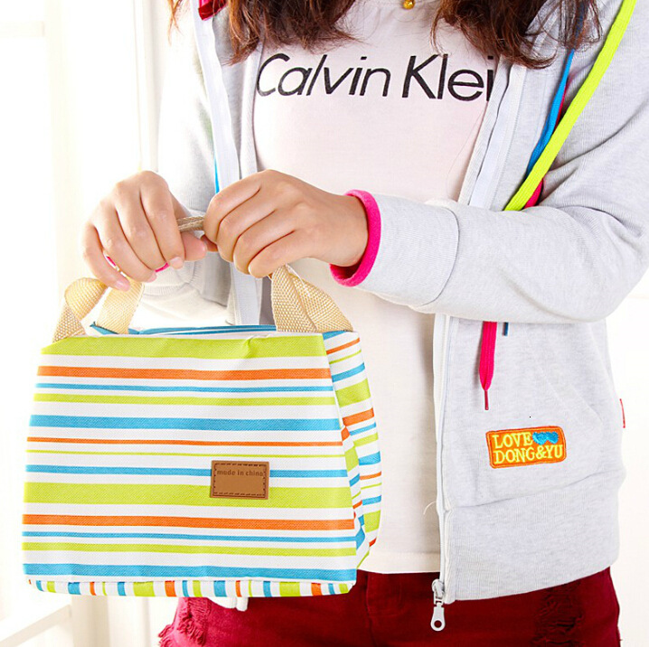 Free Shipping Designer Luxury Korean Style Waterproof Striped Bento Bag Insulated Bag Lunch Box Bag Cold Preservation Fresh-keeping Lunch Handbag