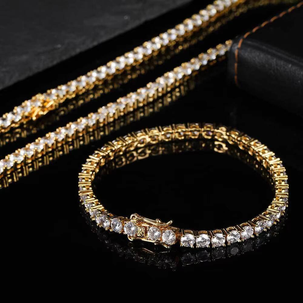925 silver lab-grown diamond tennis bracelet necklace for men and women tennis chain hip hop fashion jewelry