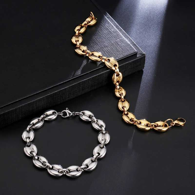 11MM Width Stainless Steel Coffee Beans Link Chain Bracelets Chain for Men Jewelry Silver Color W250807