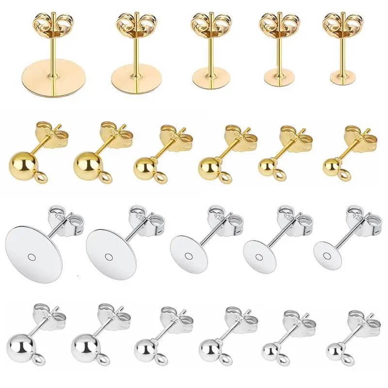 50pcslot 925 Silver Plated Blank Post Earring Studs Base Pin With Plug Findings Ear Back DIY Jewelry Making Accessories 250804