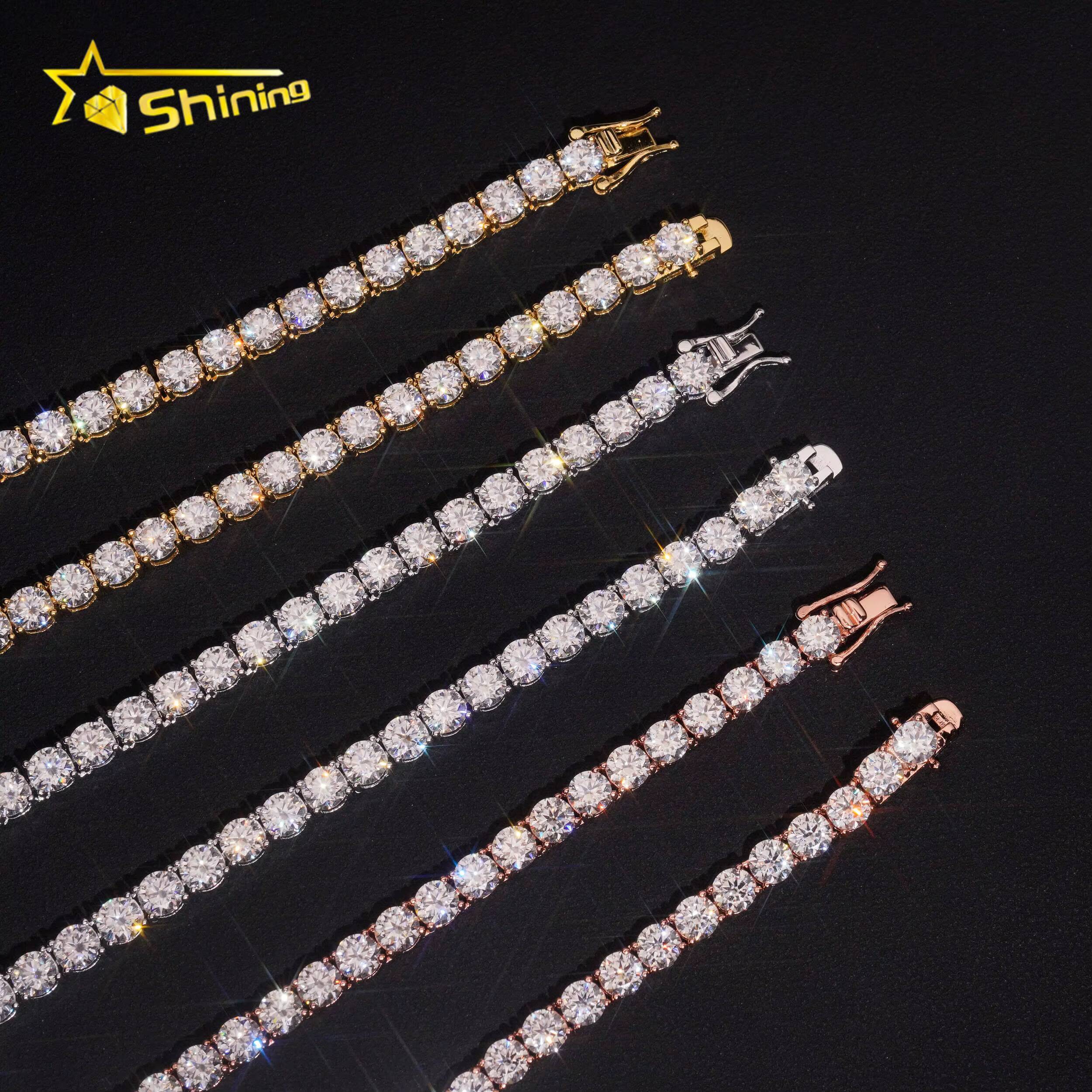 Hot Sale Cheapest Tennis Chain VVS Moissanite 925 Sterling Silver Gold Plated Pass Diamonds Test Sparkling Tennis Necklace RTS