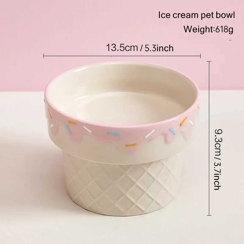Ice Cream Cat Bowl Ceramic Cat Food Bowl Big Mouth Protection Cervical Neck Dog Bowl Hight Foot Pet Feeder Y250806