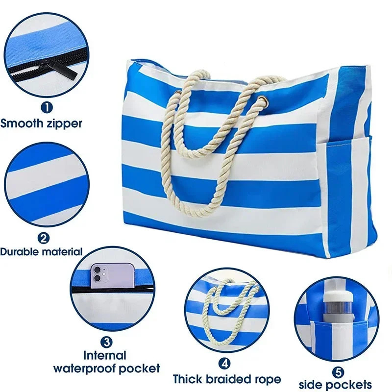 Beach Bags for Women Large Waterproof Beach Tote Bag with Zipper Shoulder Bags Waterproof Sandproof Swim Pool Bag Large Tote 250804