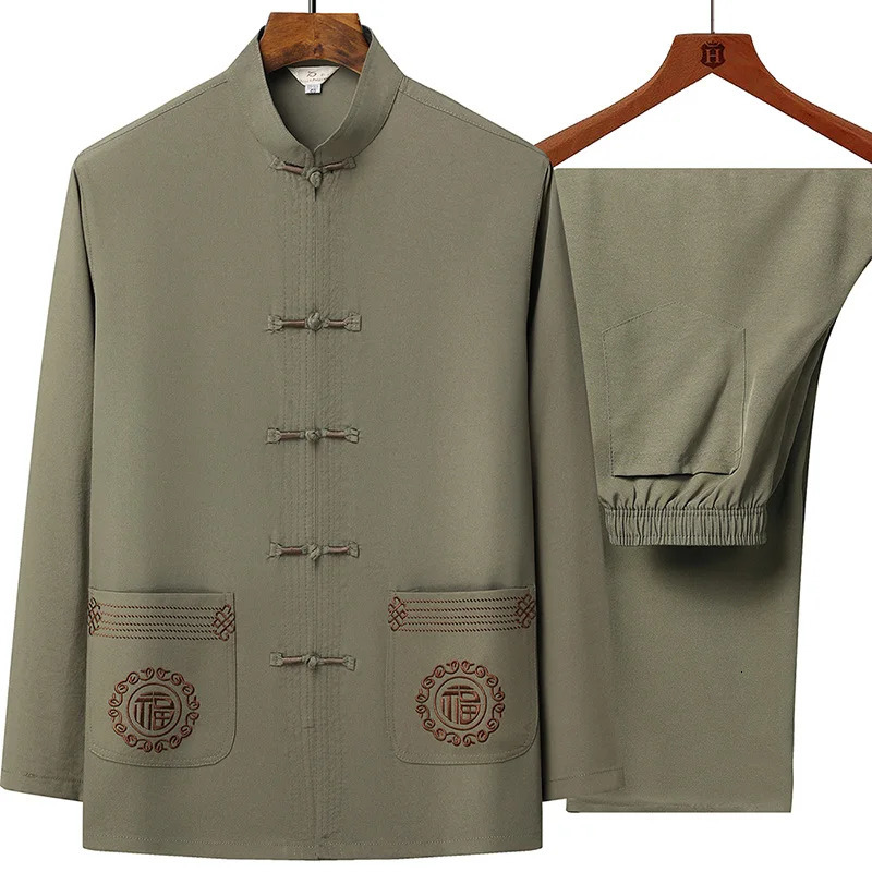 Tang Suit top Pants Mens Middleaged and Elderly Father Long Sleeve Old Man Clothes Grandpa Wear Chinese Style Tai Chi 250807