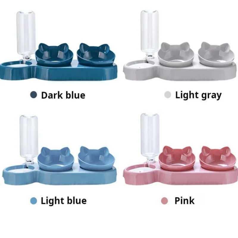 3 In 1 Ear Design Tilted Cat Water And Food Bowl Set Dog Pet Bowls With Water Feeder Gravity Water Bottle For Neck Protection Y250806