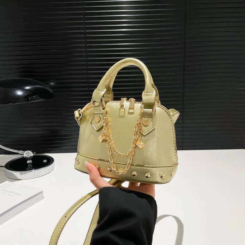 Summer Studded Shell Bag Minimalist Shoulder Crossbody Purse With Metallic Accents