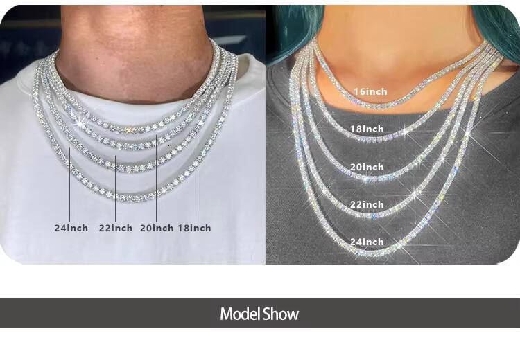 In Stock 925 Sterling Silver Fashion Jewelry Vvs Moissanite Tennis Chain Necklace Bracelet for Women and Men Daily Jewelry