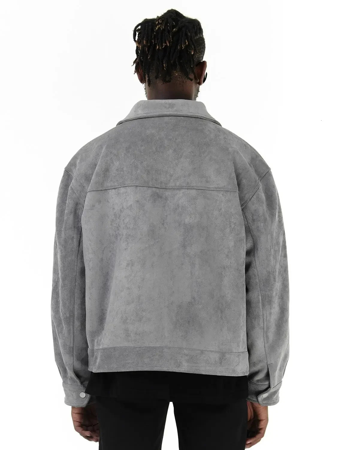Vintage High Street Suede Material Crock Jacket With Zipper Lapel Casual Short Jacket For Men 250804