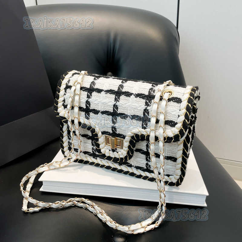 New Style Plaid Woven Womens Bag Style Fashion Single Shoulder Bag Chain Small Square Bag H250806