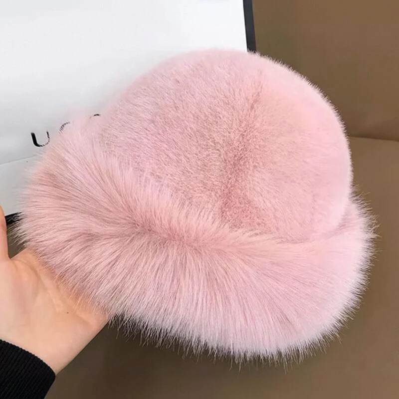 Winter Thick Warm Furry Beanies Hat Women Fashion Mink Fur Russian Cap Solid Color Plush Brimless Cap Brimless Ski Hat 250806