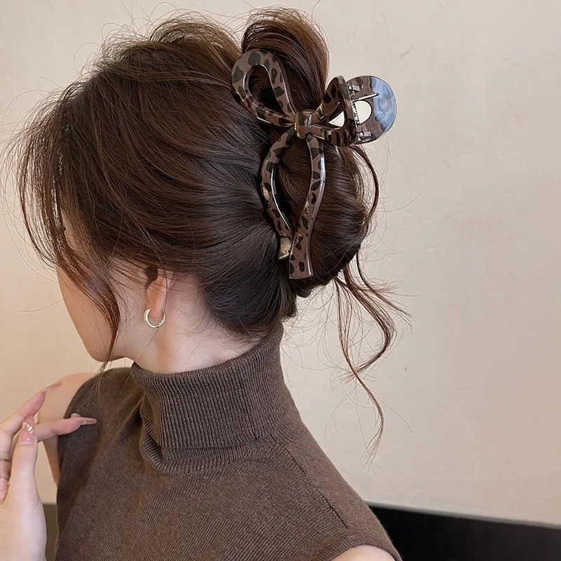 Ponytail Leopard Bow Large Hair Claw Crab Hair Accessories for Women Back Head Clip Hairpins Girls Barrettes Headbands U250807