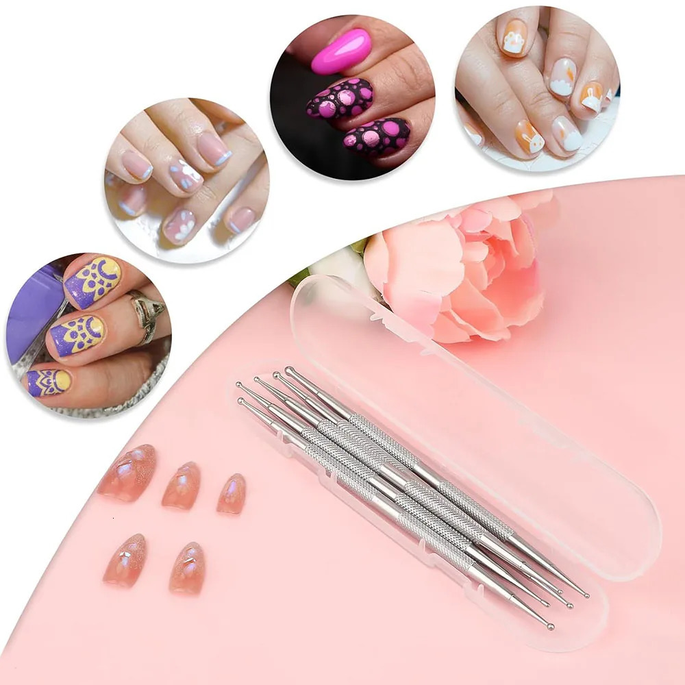 5Pcs Nail Dotting Pen Tool 2 Way Nail Art Dotting Pen Stainless Steel Nail Painting Pen Manicure Embossing Tracing Professional 250805