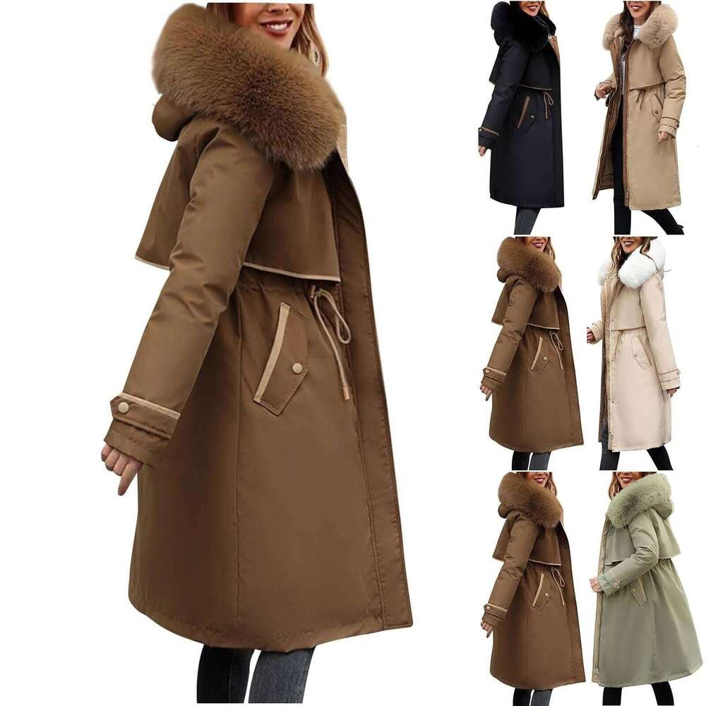 Designer Clothing 2025 Korean Style Women's Mid Length Jacket Hoodie Fit Women Jackets Winter Mid-Length Office Cotton Coats Warm Fleece Parkas