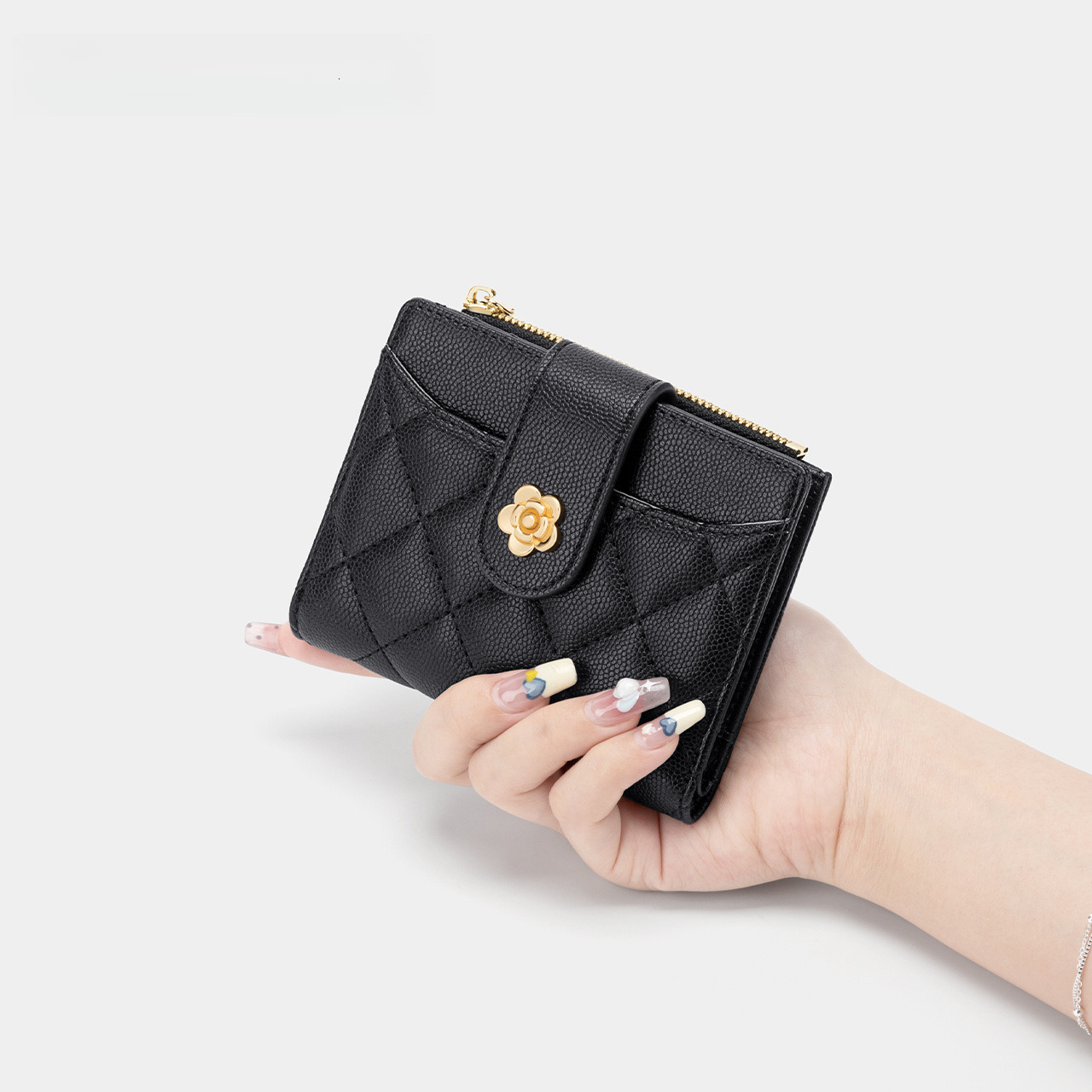 Light Luxury Fashion Women's Genuine Leather Wallet Free Shipping, Designer Trendy Brand High-end Short Handbag Diamond Grid Exquisite Card Holde