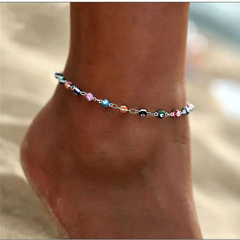 Creative Simple Turkish Evil Eye Womens Anklets Boho Charm Shell Foot Summer Beach Accessories Personality Jewelry Gift Y250805