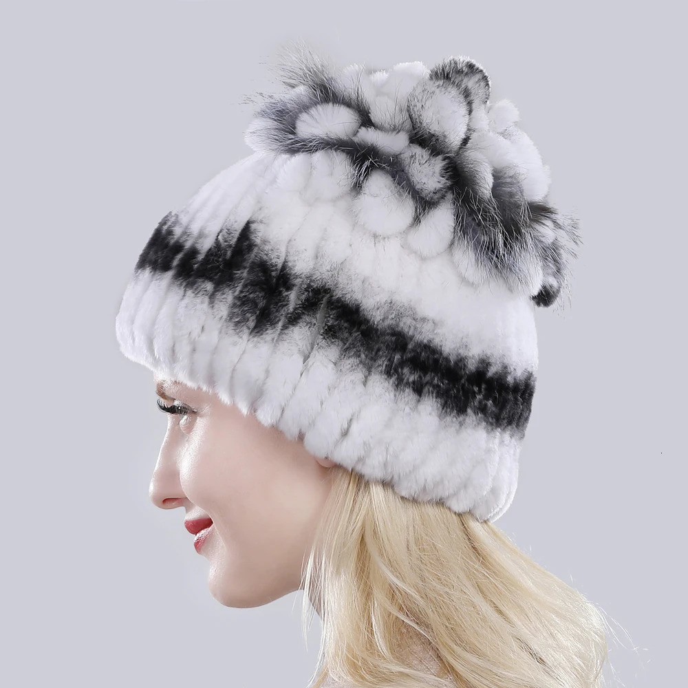Russia Winter Quality Real Fur Hat Natural Warm Rex Rabbit Fur Cap Lady Warm Knitted 100% Genuine Rex Rabbit Fur Hats 250806