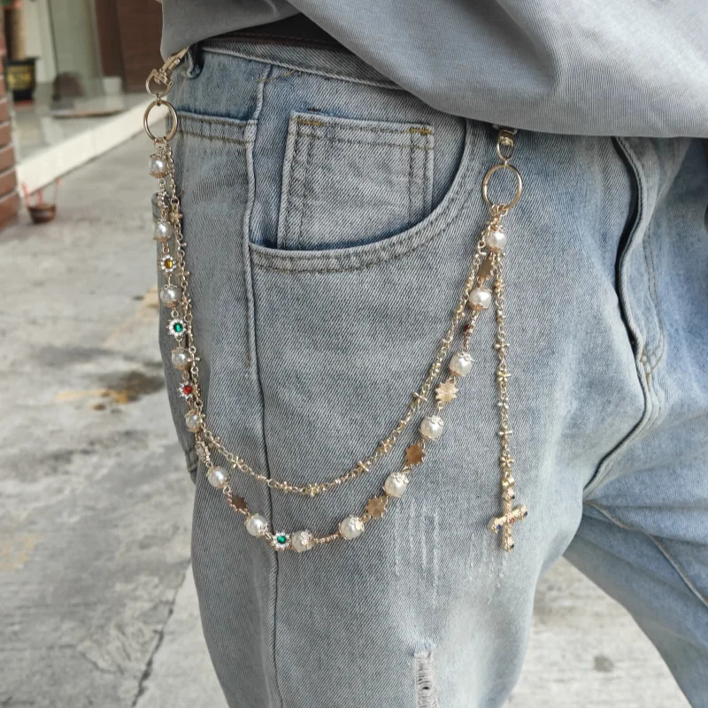 2025 Model Pearl Pants Chain Fashionable Men And Women Ones Waist Accessories Minimalism Key Chain Hip Hop Jewelry 250805