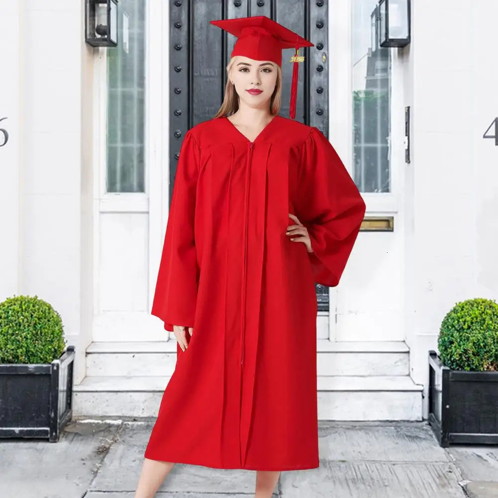 Graduation Outfit Arts Student Robe with V Neck Hat Bachelor Uniform for Doctor Party Knee Length Long 250729