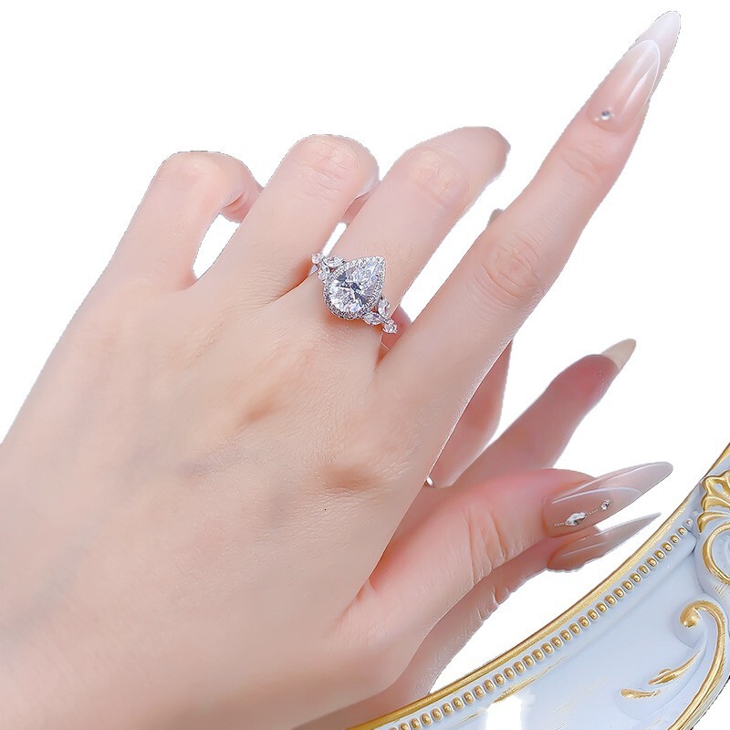 Hui Zhi Wing Jewelry Live New S Silver Luxury Inlaid Pear-shaped Teardrop Ring Model