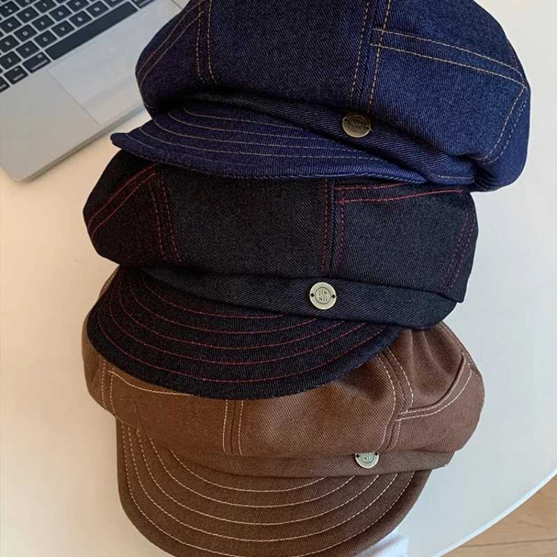 Janese Retro Literary Denim Newsboy Hats Women Show Face Small Summer and Autumn Travel Casual Versatile Octagonal Berets XJ250807