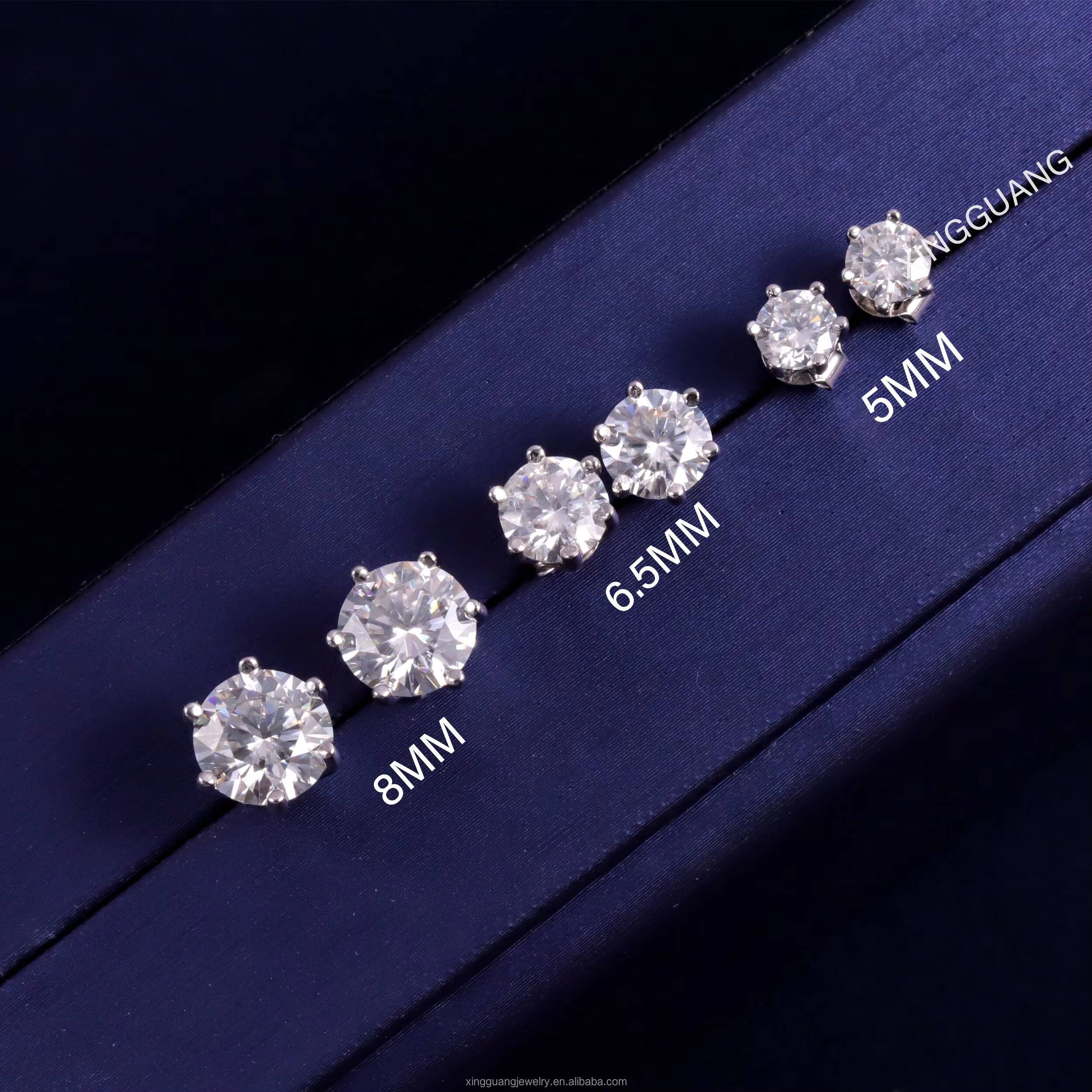 Fashion Trends Anti Allergic 6 Prongs 925 Sterling Silver with 0.3ct to 2ct Excellent Round Cut VVS Diamond Moissanite Earrings